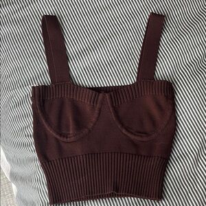 Zara Dark Brown Ribbed Crop Top